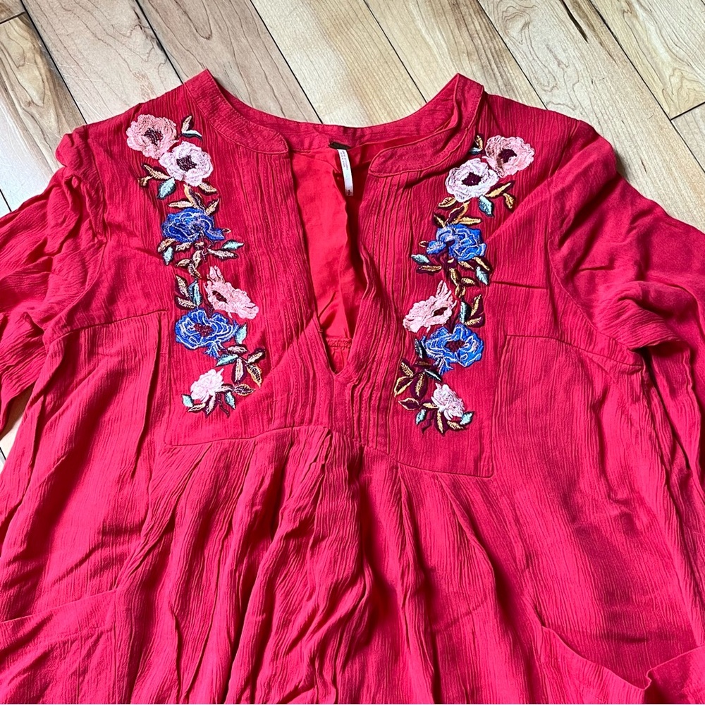 Free People Mia Gauze Embroidered Floral Print Mini Tunic Dress size small - Picture 4 of 11